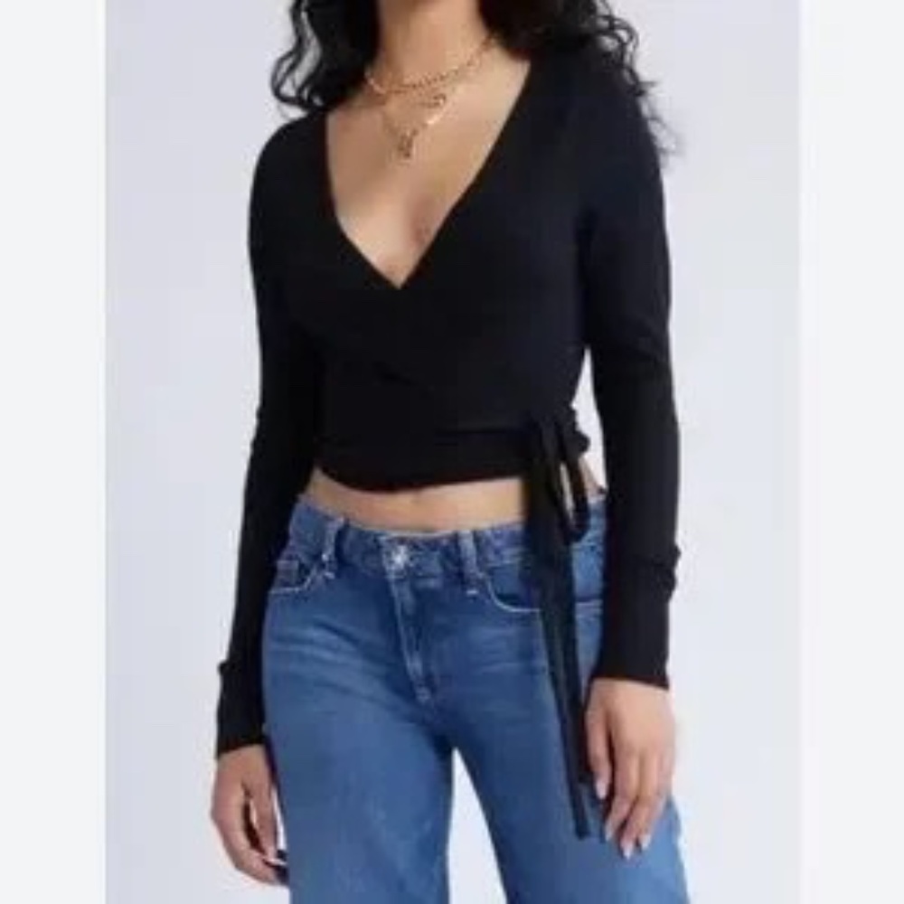 Brandy Melville Women's Black Long Sleeve Wrap Top, size S